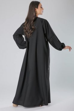 MOIS40032 3 Crepe Black Abaya with Embroidery