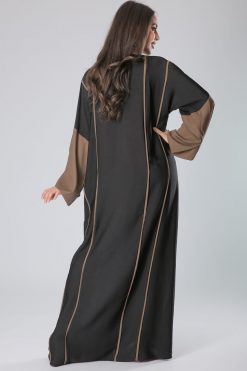 MOIS40031 3 Black Abaya with brown piping