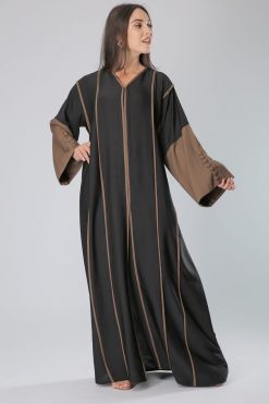 Black Abaya with brown piping