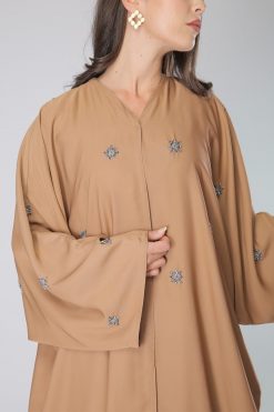 MOIS40025 4 Sequins Embellished Beige Abaya