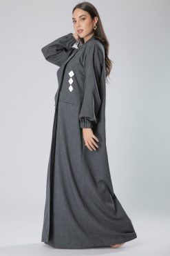 MOIS40022 2 Grey Coat Abaya Dress