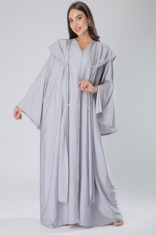 Bell Sleeves Knotted Layer Grey Abaya