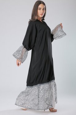 Leopard Print Black Abaya