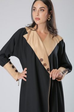 MOIS40016 4 Beige and Black Fusion Abaya