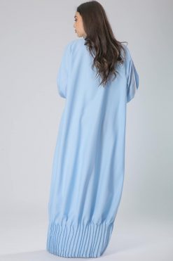 MOIS40014 3 Pleated Sky Blue Abaya