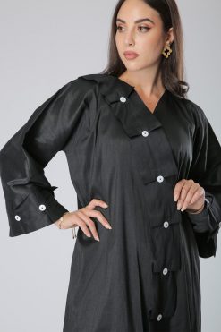MOIS40011 4 Pleats Buttons Lace Abaya
