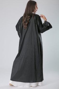 MOIS40011 3 Pleats Buttons Lace Abaya