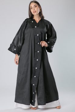 Pleats Buttons Lace Abaya