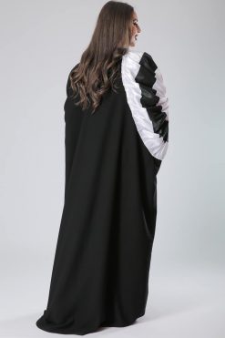 MOIS40008 3 Frill Flower Shoulder Black Abaya