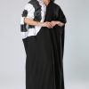 Frill Flower Shoulder Black Abaya