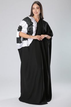 Frill Flower Shoulder Black Abaya