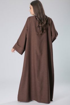 MOIS40007 4 Boat Neck Buttoned Brown Abaya