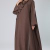 Boat Neck Buttoned Brown Abaya