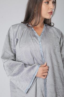 MOIS40006 4 Trimmed Lace Silver Abaya Dress