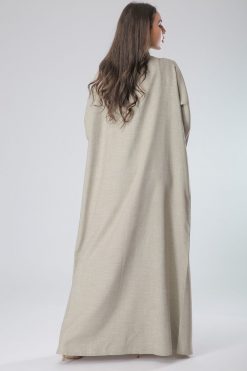 MOIS40004 4 Boat Neck Buttoned Beige Abaya