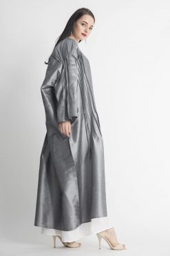 MOIAP60080 4 Metallic Grey Pleated Abaya