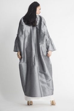 MOIAP60080 3 Metallic Grey Pleated Abaya