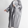 Metallic Grey Pleated Abaya