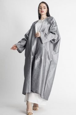 Metallic Grey Pleated Abaya