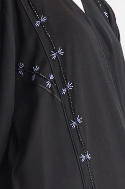 MOIAP60077 4 Black Abaya with Blue Floral Embroidery