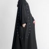 Black Abaya with Blue Floral Embroidery