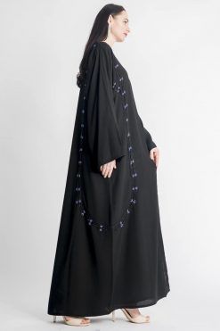 Black Abaya with Blue Floral Embroidery