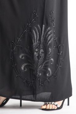 MOIAP60076 3 Black Floral Motif Lace Abaya with Hand Embroidery
