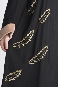 MOIAP60075 4 Gold Leaf Embroidery Abaya