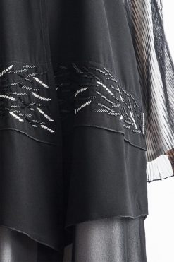 MOIAP60074 4 Pleated Organza Abaya With Hand Embroidery