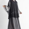 Pleated Organza Abaya With Hand Embroidery