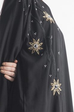 MOIAP60073 4 Golden Embroidery with Contrast Cuffs Abaya