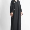Golden Embroidery with Contrast Cuffs Abaya