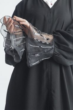 MOIAP60070 4 Black Abaya with Sheer Embroidered Sleeves