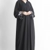 Black Abaya with Sheer Embroidered Sleeves