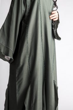 MOIAP60068 4 Green Abaya with Minimalistic Hand Embroidery