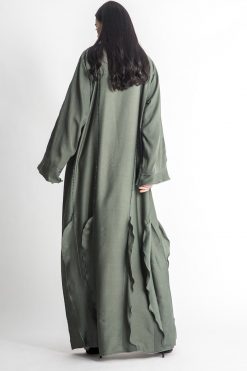 MOIAP60068 3 Green Abaya with Minimalistic Hand Embroidery