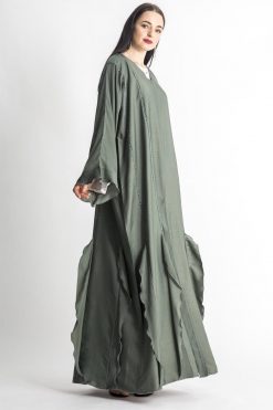 MOIAP60068 2 Green Abaya with Minimalistic Hand Embroidery