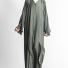 Green Abaya with Minimalistic Hand Embroidery