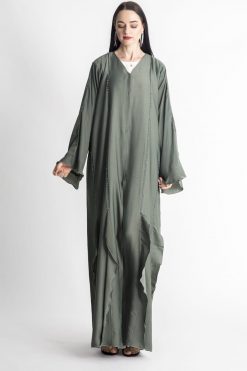 Green Abaya with Minimalistic Hand Embroidery