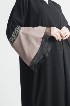 MOIAP60067 5 Bell Sleeves Abaya with Golden Embroidery