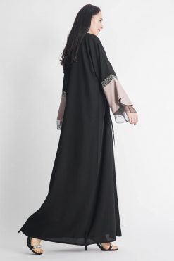 MOIAP60067 4 Bell Sleeves Abaya with Golden Embroidery