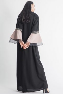 MOIAP60067 3 Bell Sleeves Abaya with Golden Embroidery