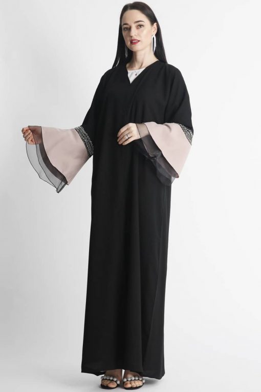 Bell Sleeves Abaya with Golden Embroidery