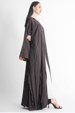 MOIAP60065 3 Brown Abaya with Minimalistic Hand Embroidery