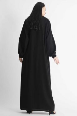MOIAP60059 3 White Beaded Motif Embroidery Abaya