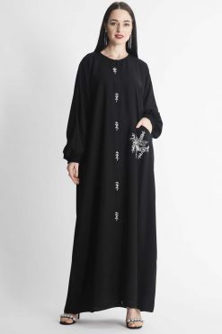 White Beaded Motif Embroidery Abaya