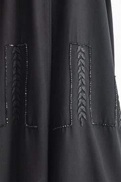 MOIAP60052 4 Black Leaf Embroidery Abaya