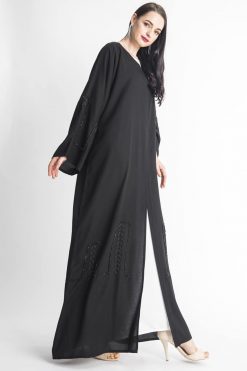 MOIAP60052 3 Black Leaf Embroidery Abaya