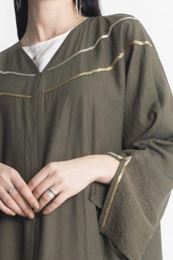 MOIAP60051 4 V-Neck Green Embroidery Abaya