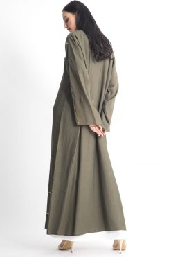 MOIAP60051 3 V-Neck Green Embroidery Abaya